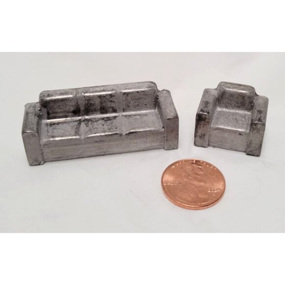 Vintage Lot of 2 Miniature Metal Sofa & Chair Doll House Furniture Decor - Picture 2 of 7
